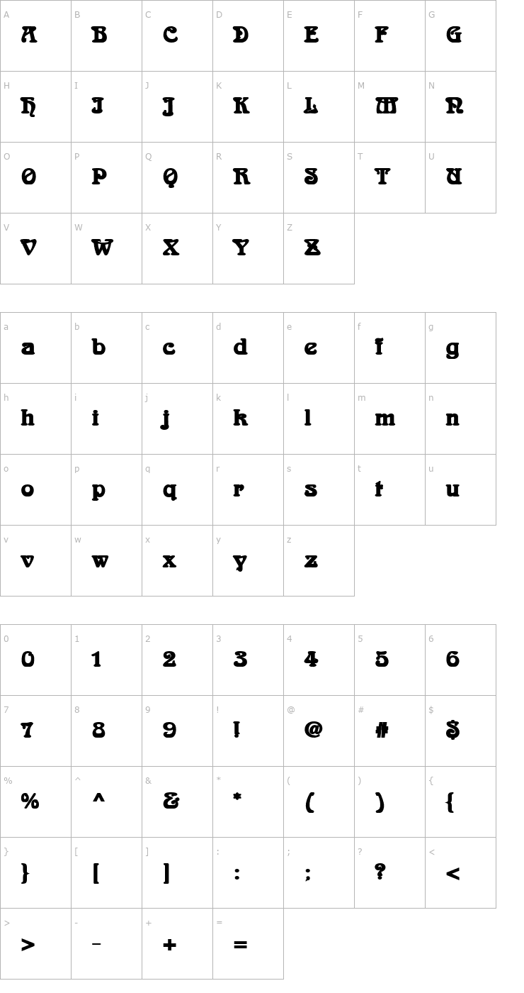 Character Map Aidan Bold Font