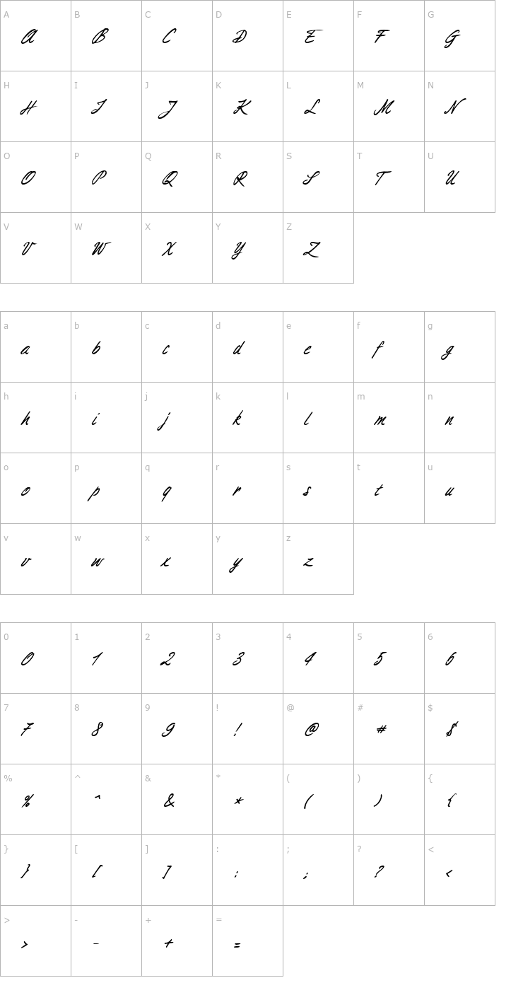 Character Map Aimee BoldItalic Font