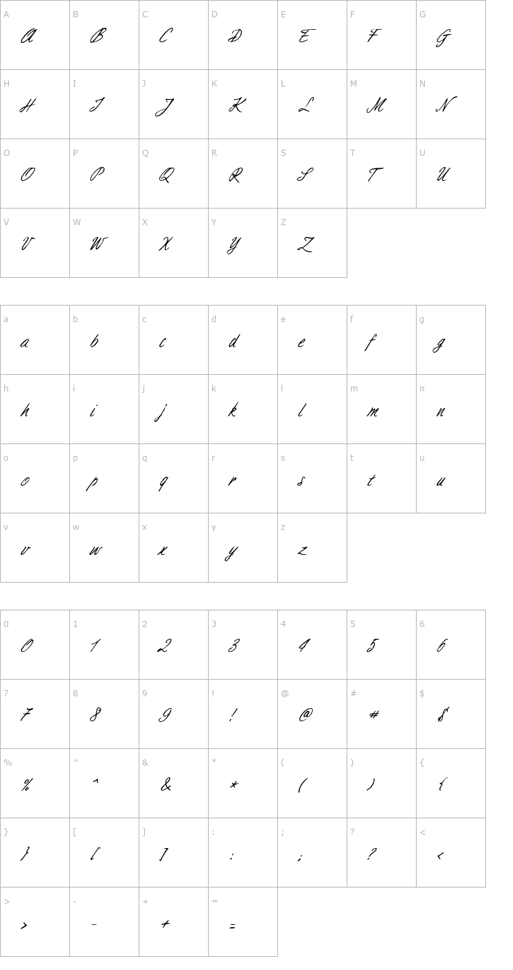 Character Map Aimee Italic Font