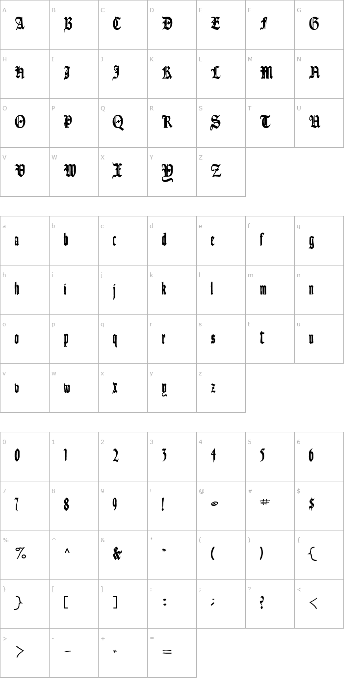 Character Map AinsworthSSK Bold Font
