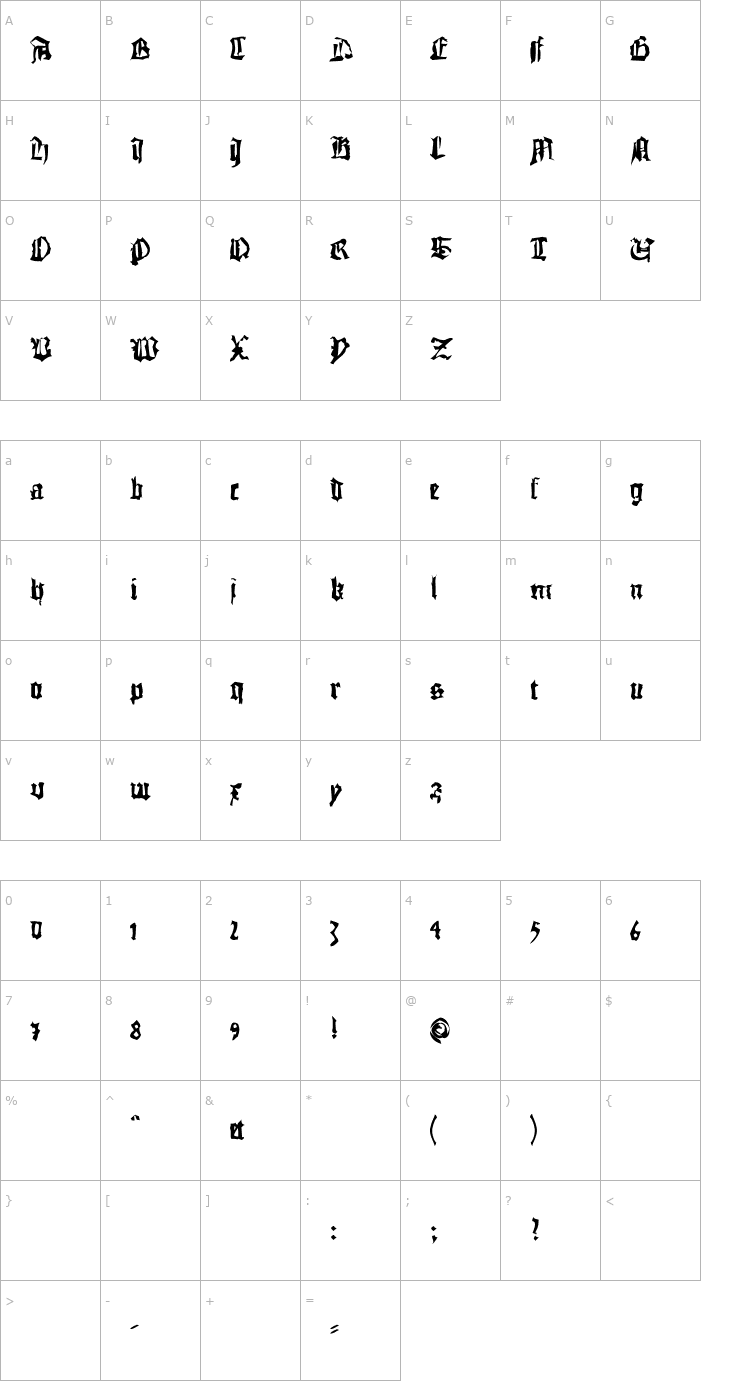 Character Map AIQuasimodo Font