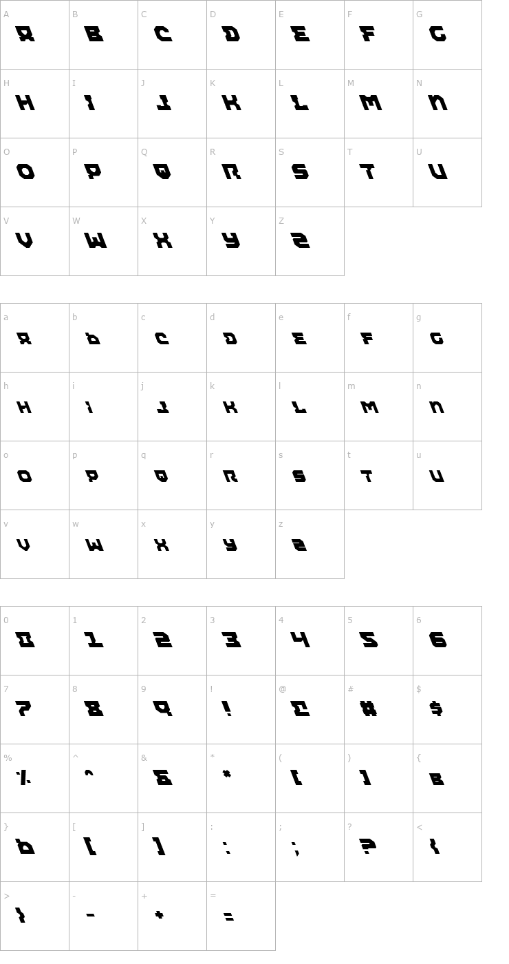 Character Map Airacobra Leftalic Font