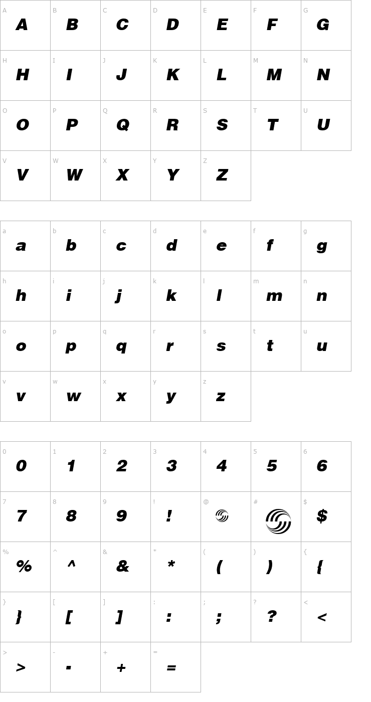 Character Map Airbus Special Font
