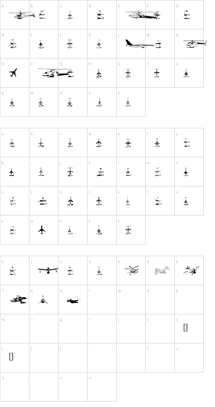 Character Map Aircraft Font