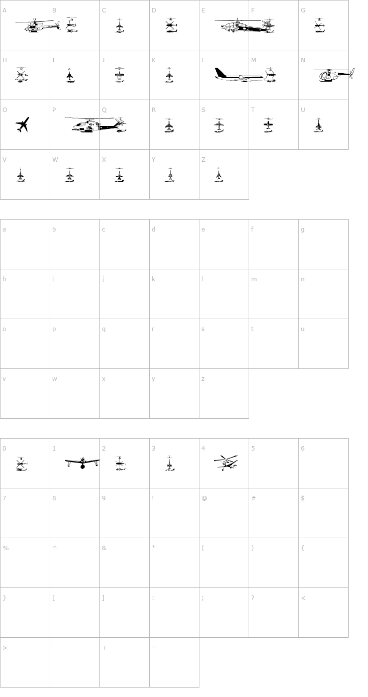 Character Map Aircraft1 Font