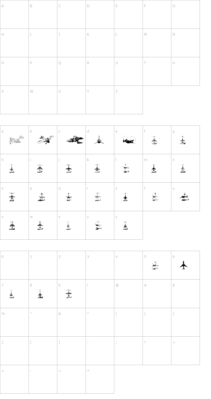Character Map Aircraft2 Font