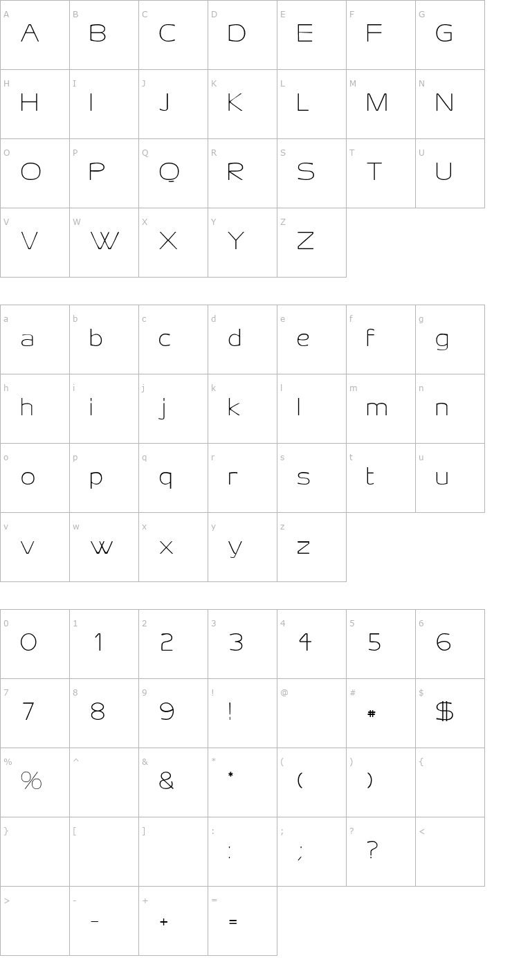 Character Map AireoDisplay Font