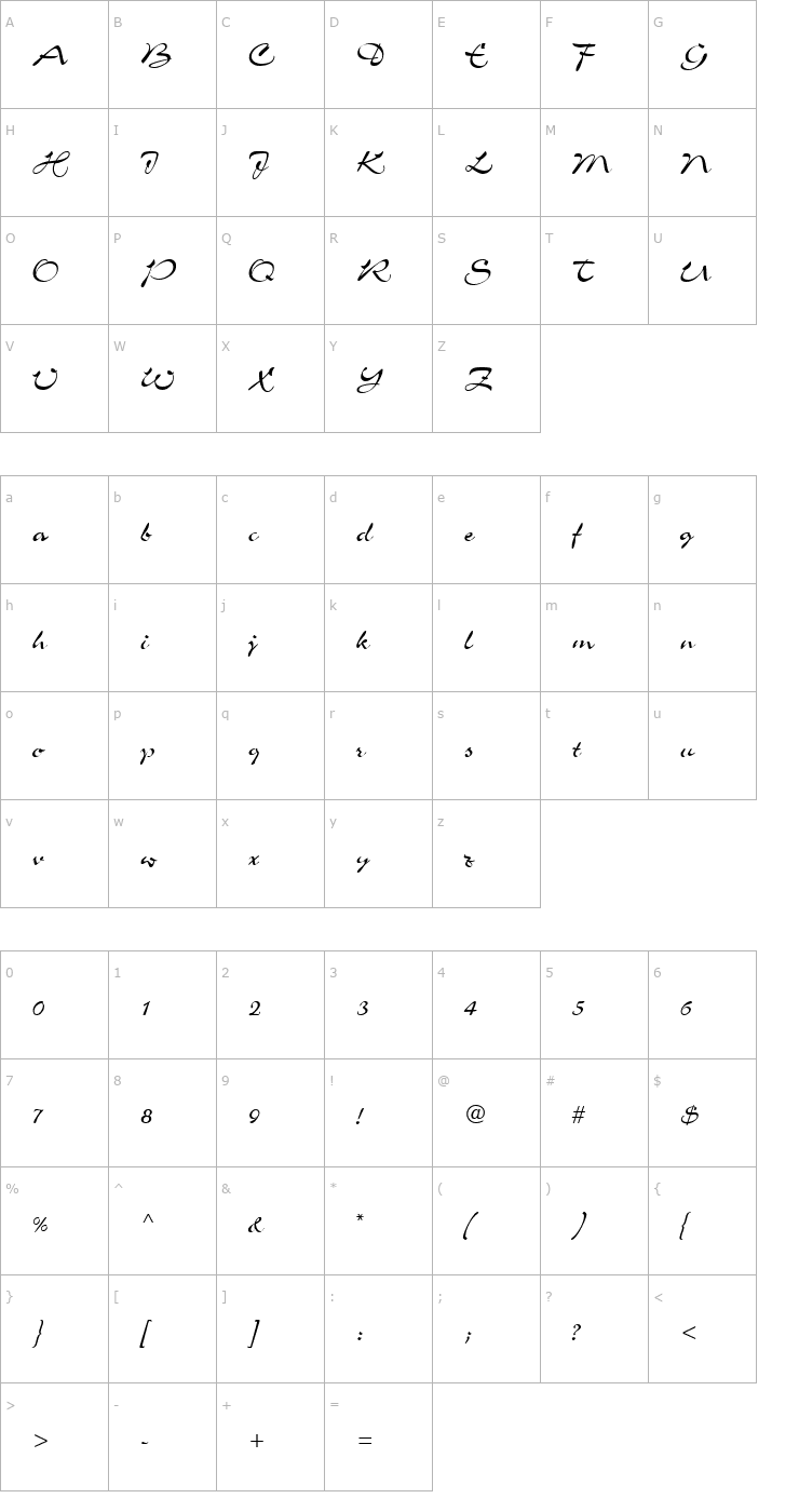 Character Map AirfoilScriptSSK Font