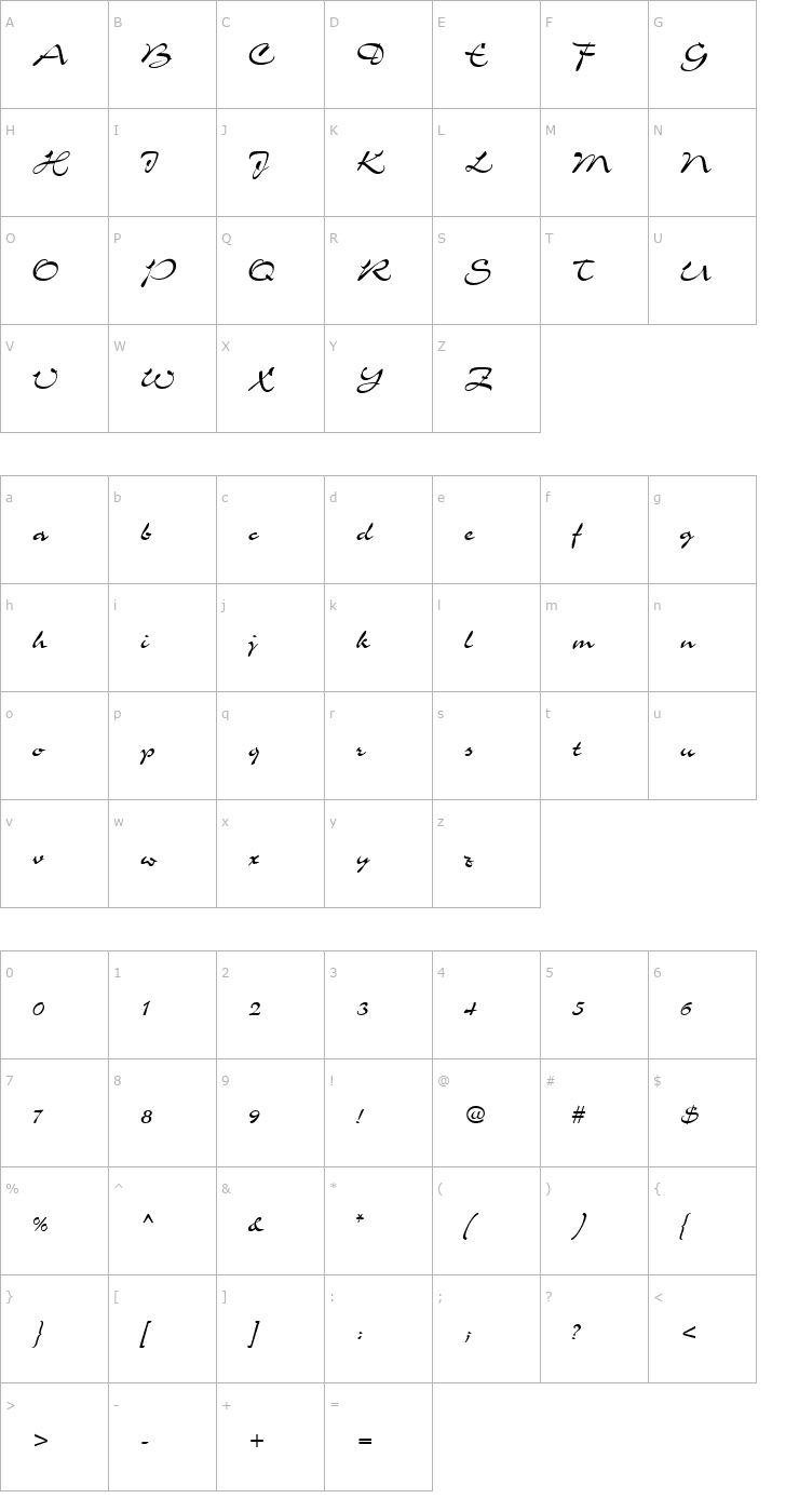 Character Map AirfoilScriptSSK Regular Font
