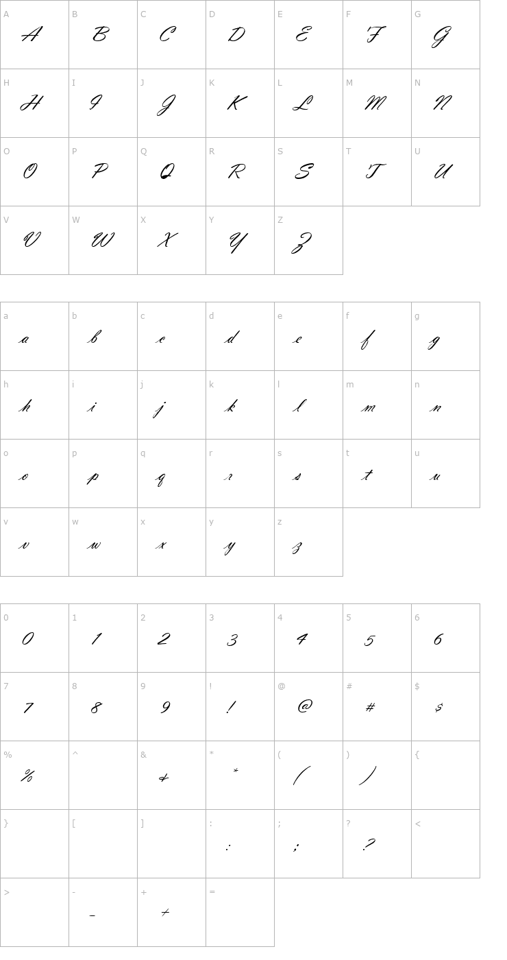 Character Map AL Aunt Marie Font