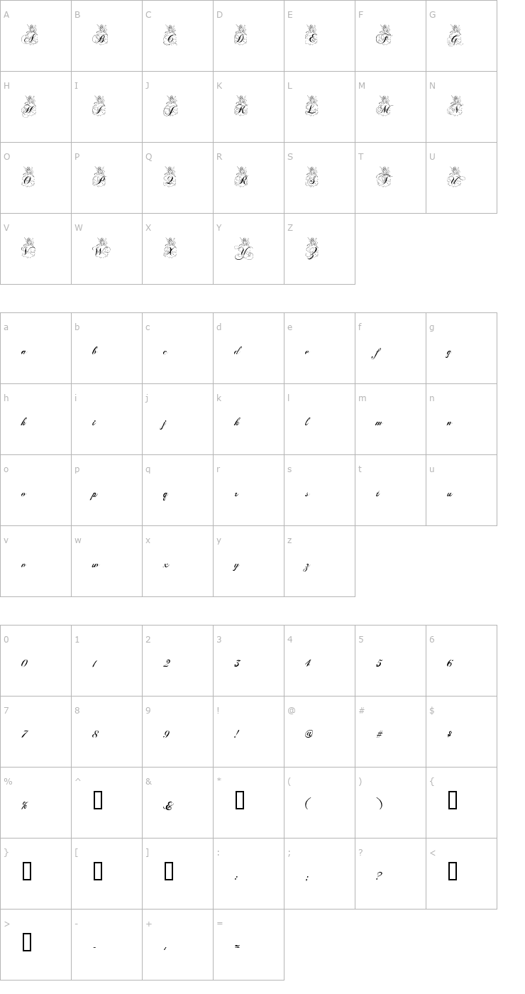 Character Map AL Cinderella Font