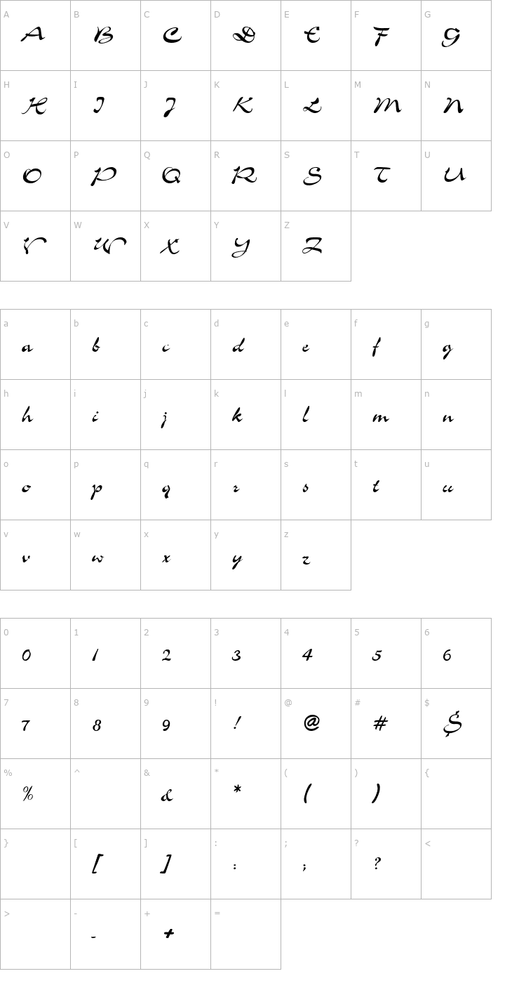 Character Map AL Dreamboat Font