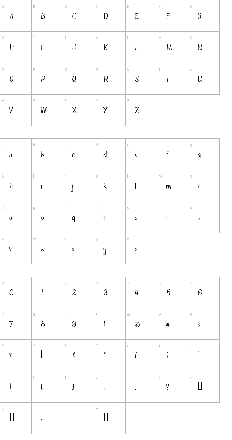 Character Map AL Featherbrained Font