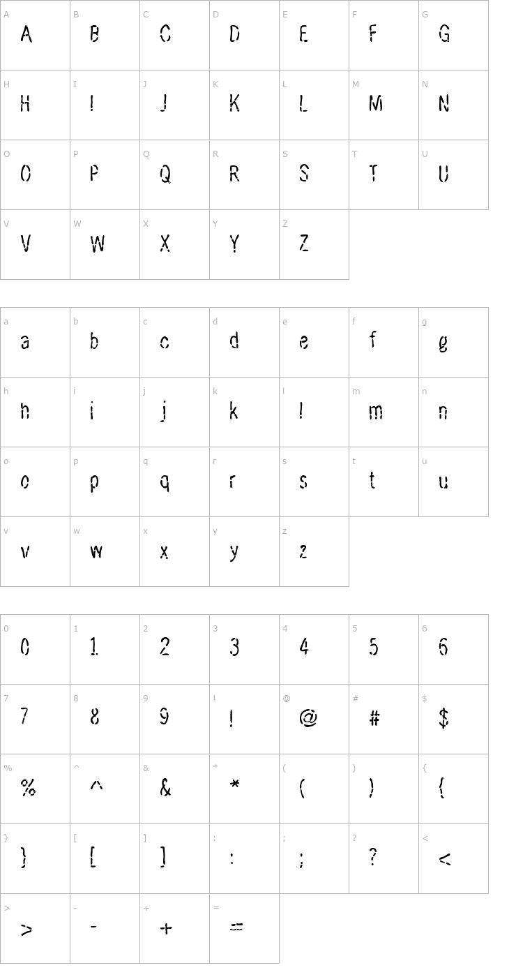 Character Map AL Frazzled Font