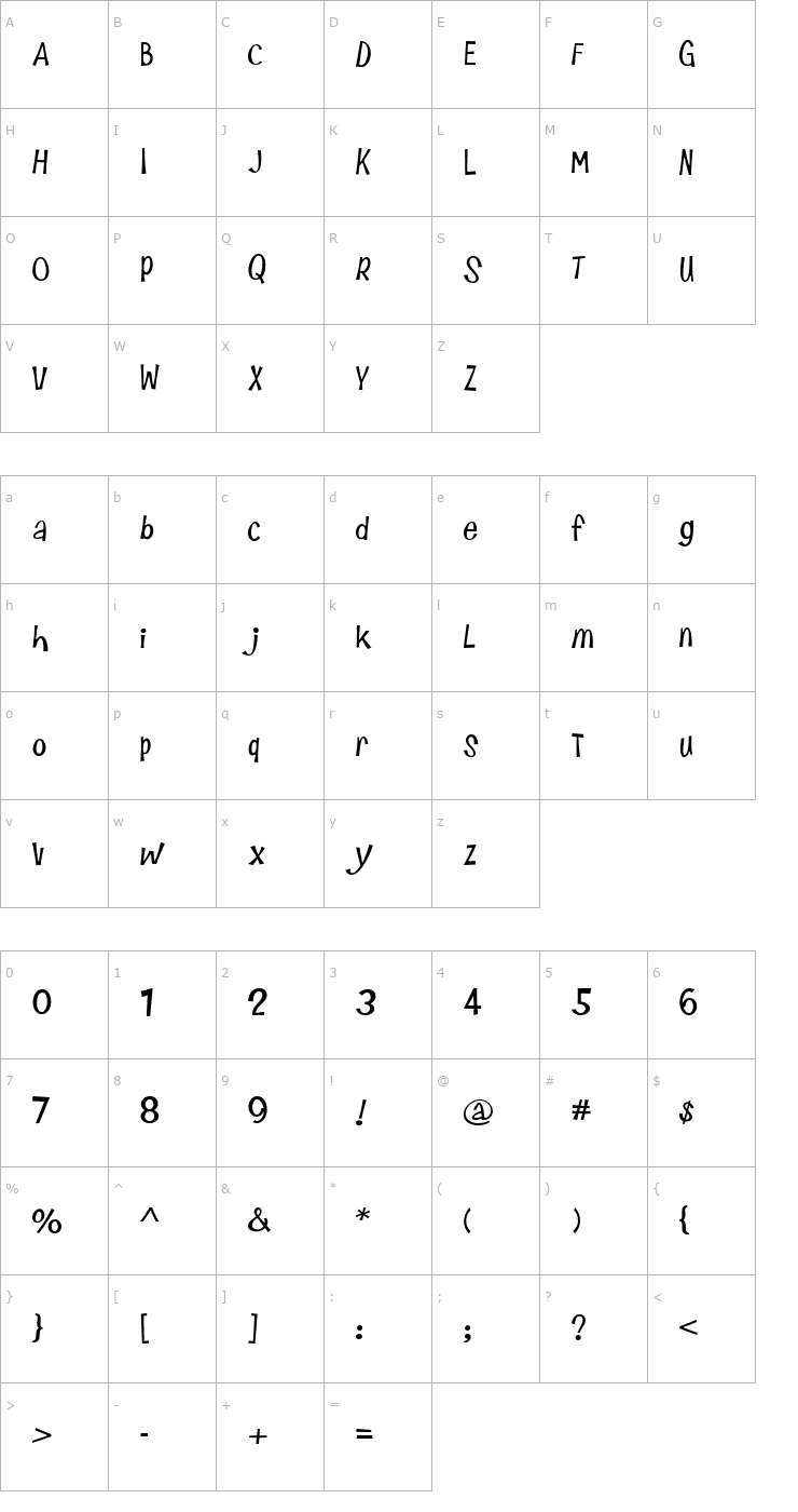 Character Map AL HairBrained Font