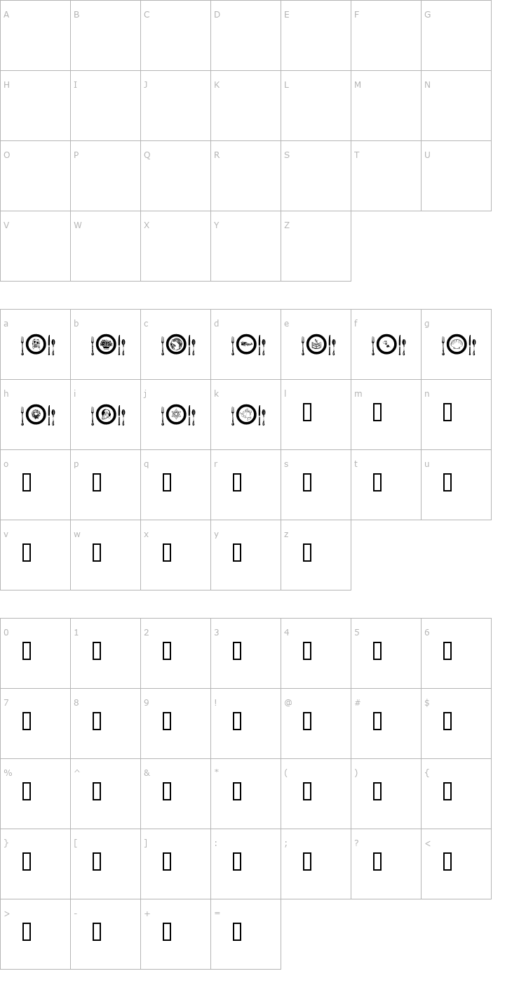 Character Map AL Place Settings Dings Font