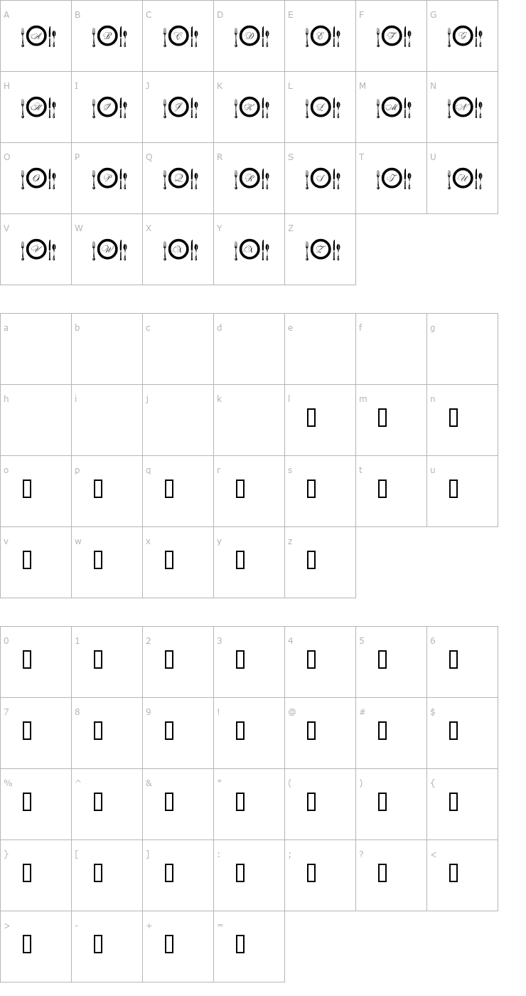 Character Map AL Place Settings Letters Font