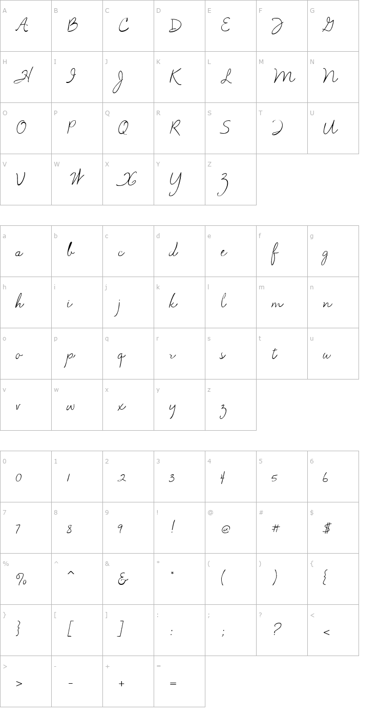 Character Map AL Script Hand Font