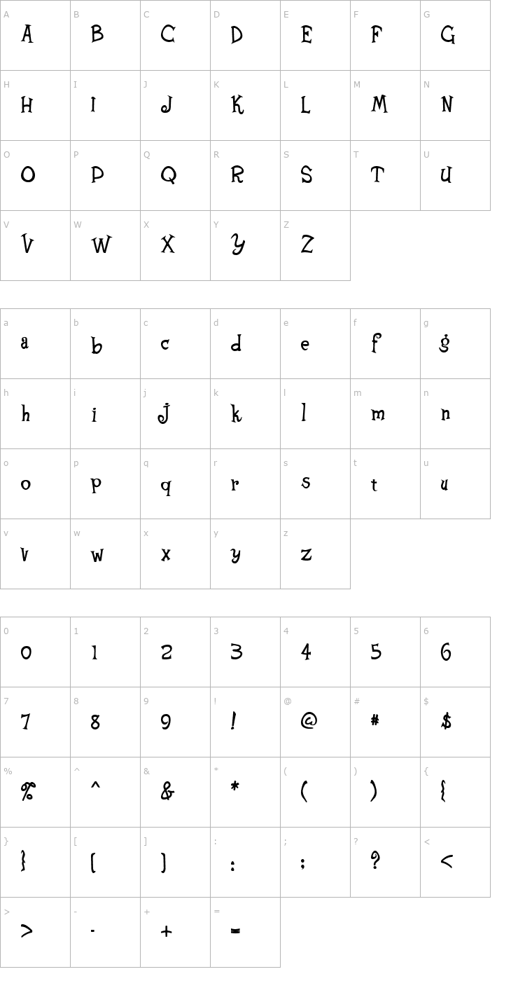 Character Map AL Young Crafter Font