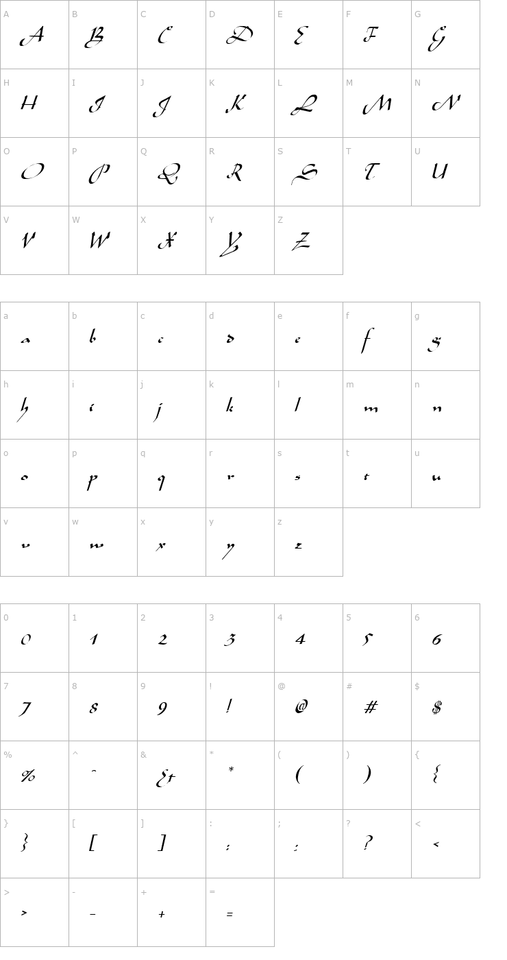 Character Map Aladdin Italic Font