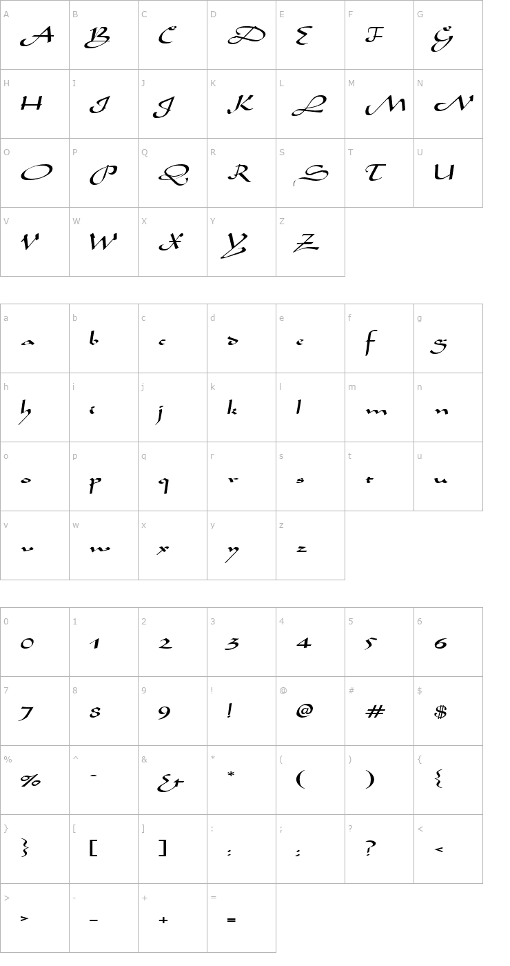 Character Map AladdinExpanded Regular Font