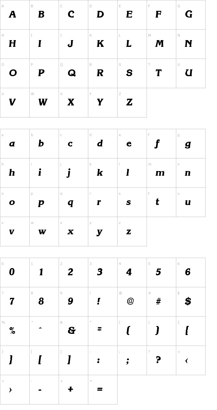 Character Map AlanBecker-ExtraBold Italic Font