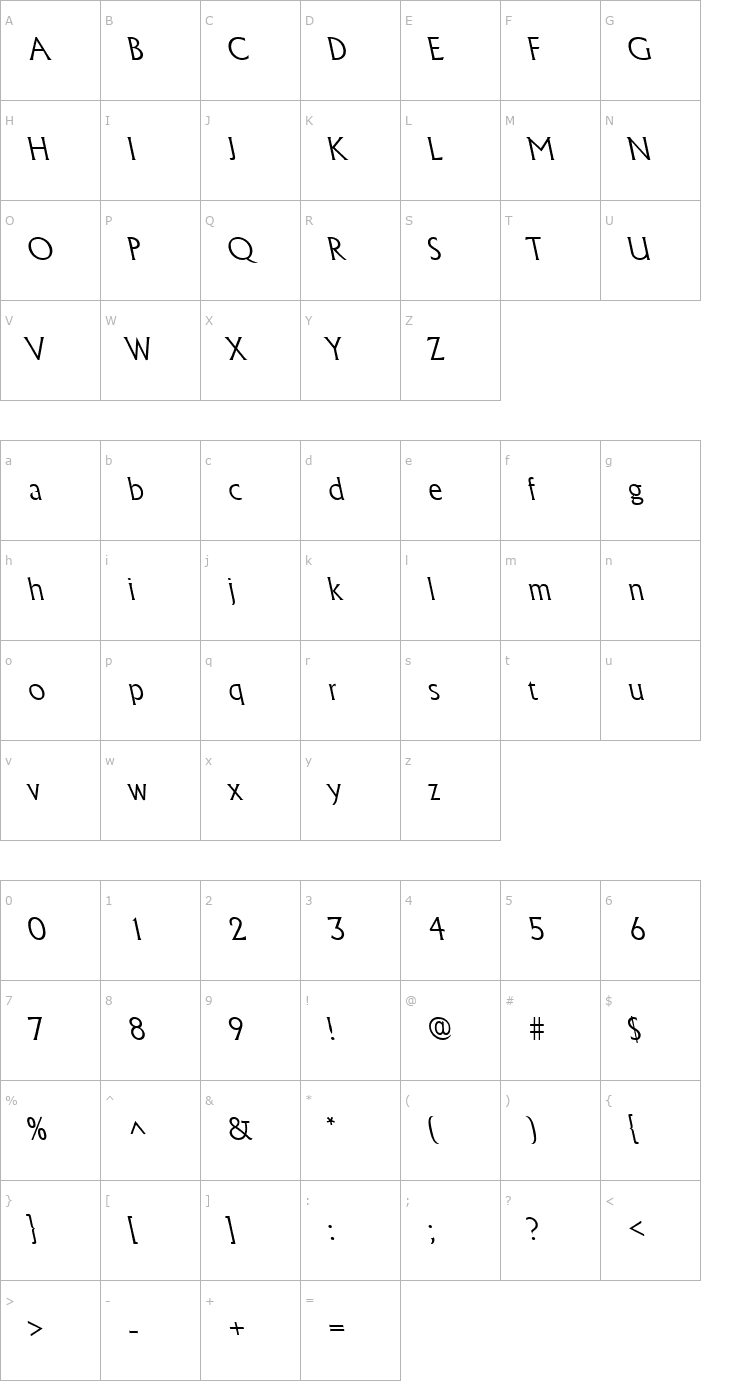 Character Map AlbertaBackslantExtralight Regular Font