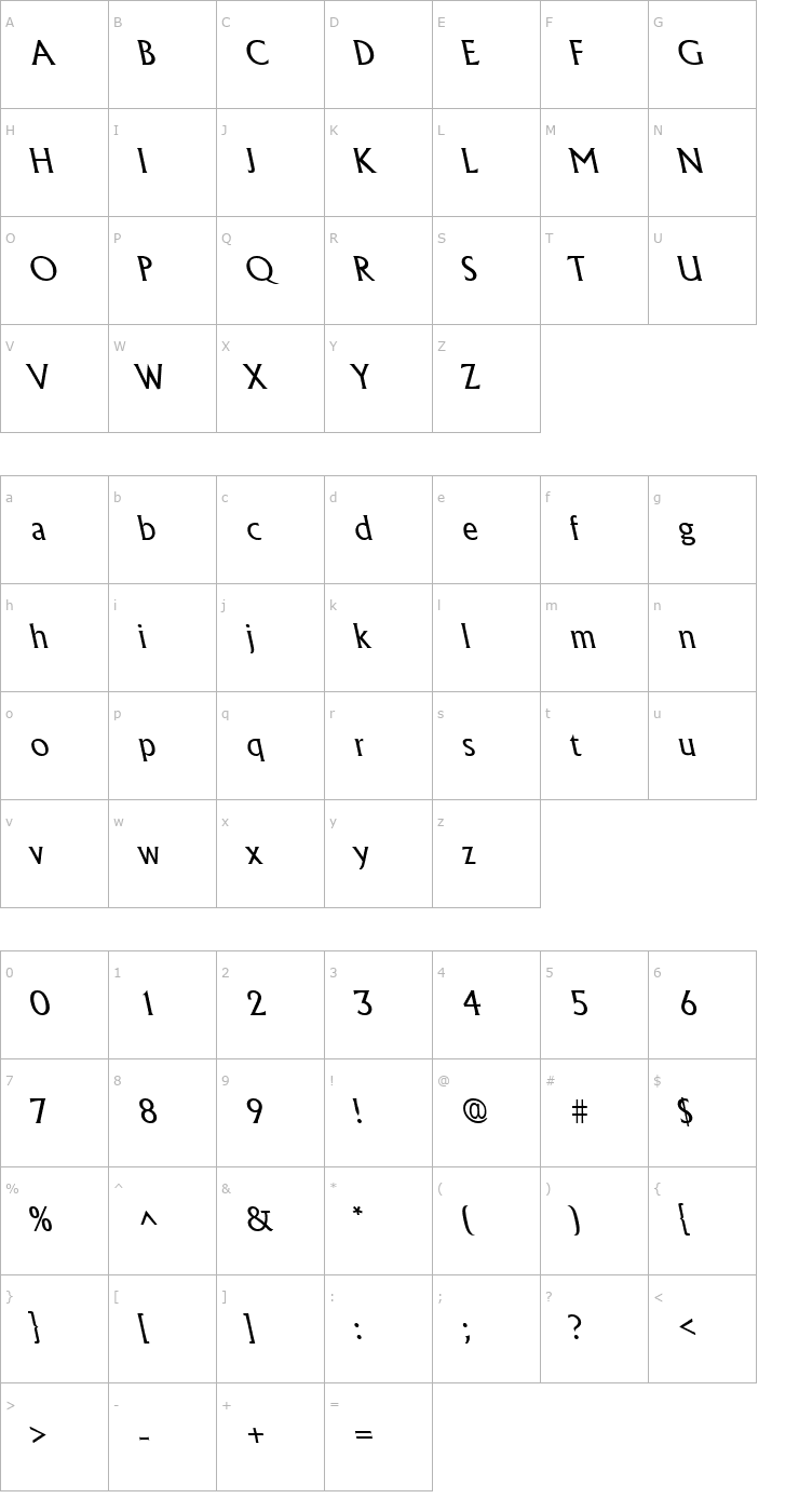 Character Map AlbertaBackslantLight Regular Font