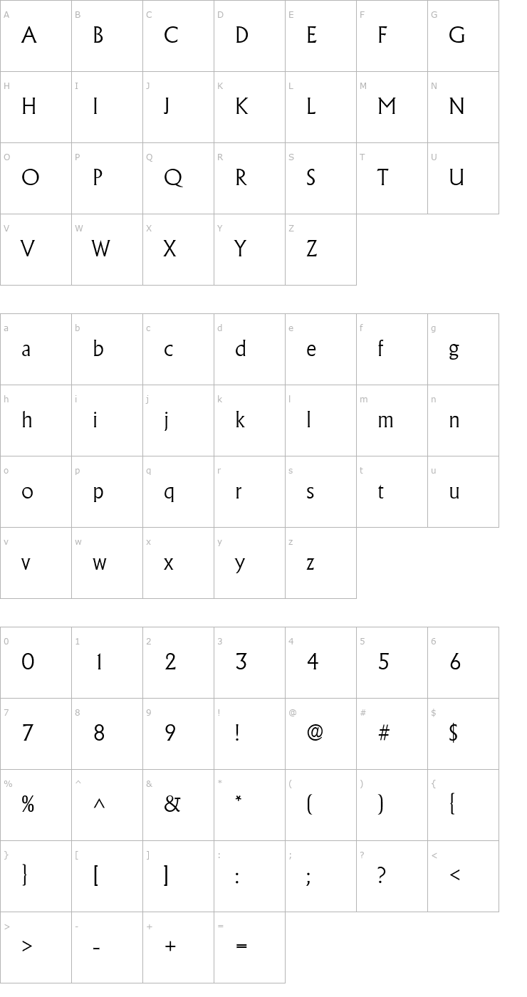 Character Map AlbertaExtralight Font