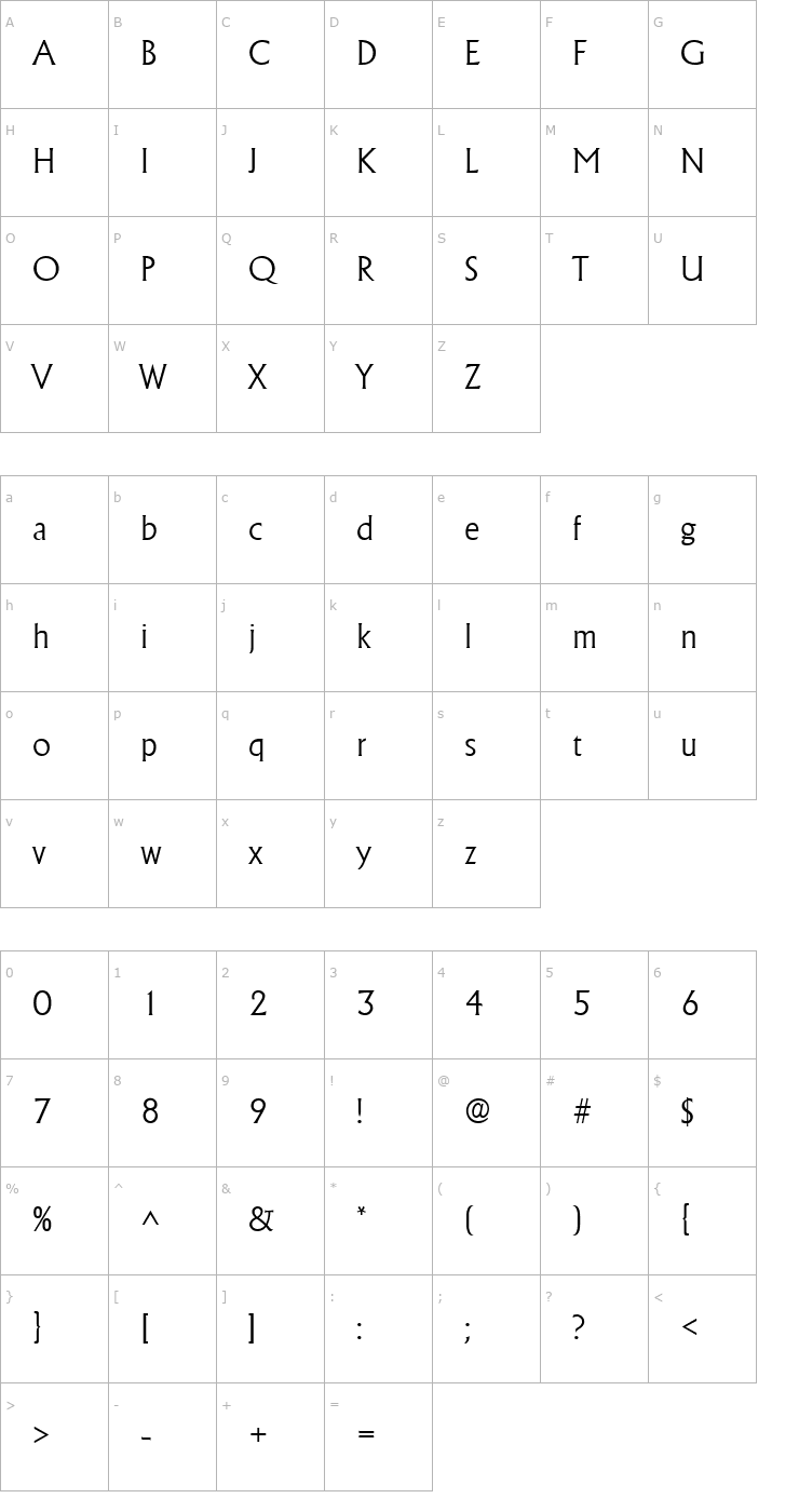 Character Map AlbertaExtralight Regular Font