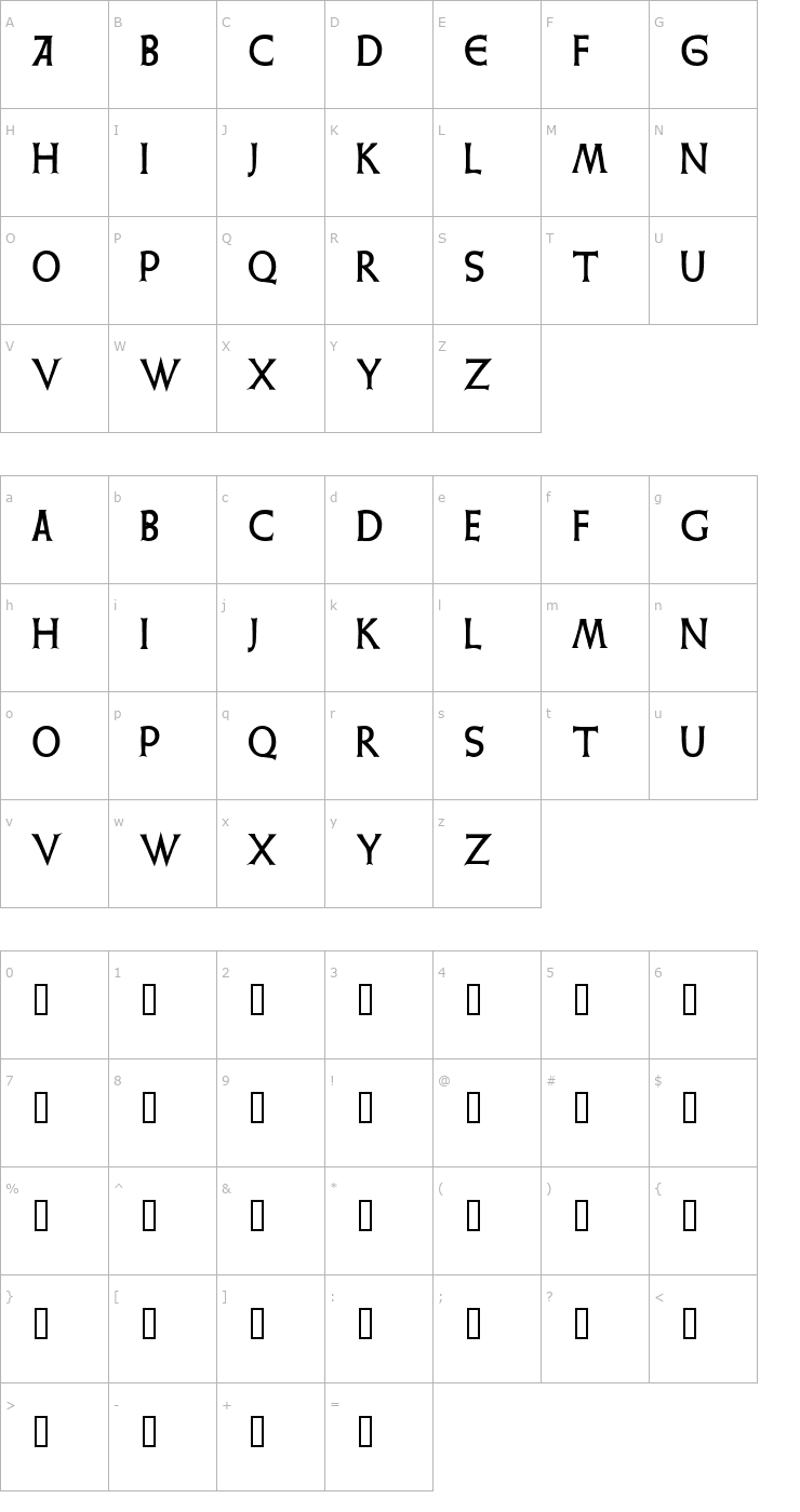 Character Map AlcadeCapsSSK Bold Font