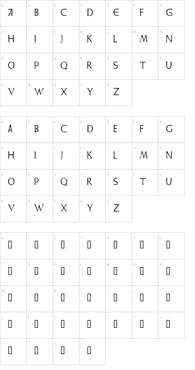 Character Map AlcadeCapsSSK Font
