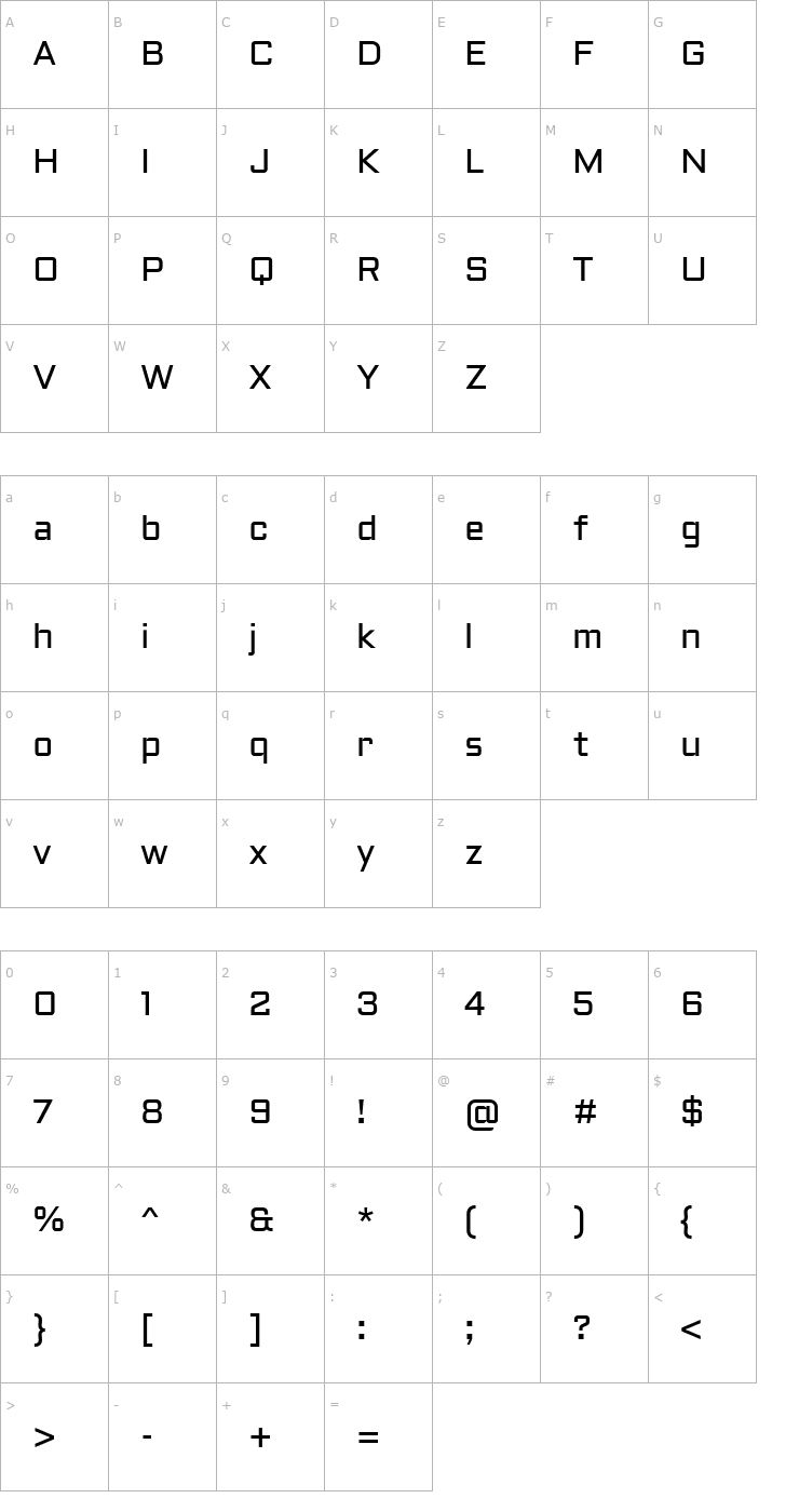Character Map Aldrich Font