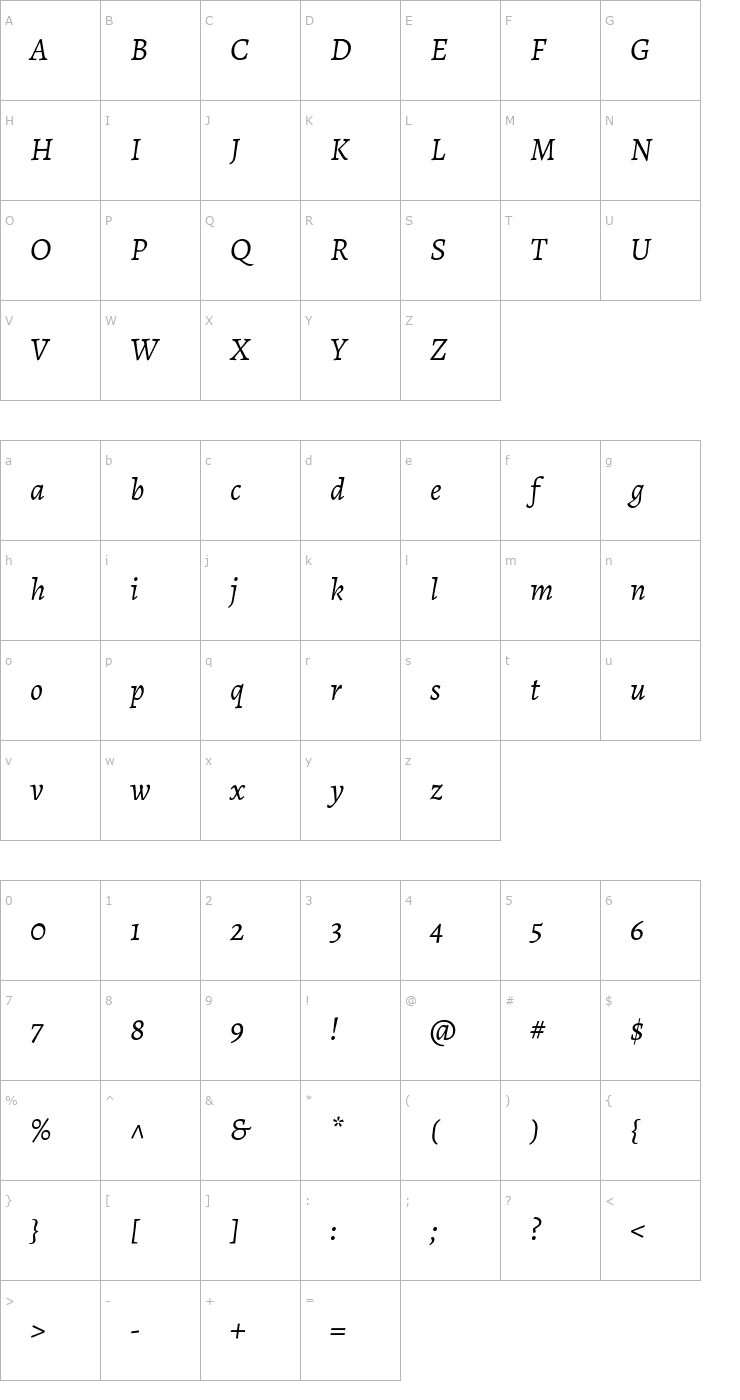 Character Map Alegreya Italic Font