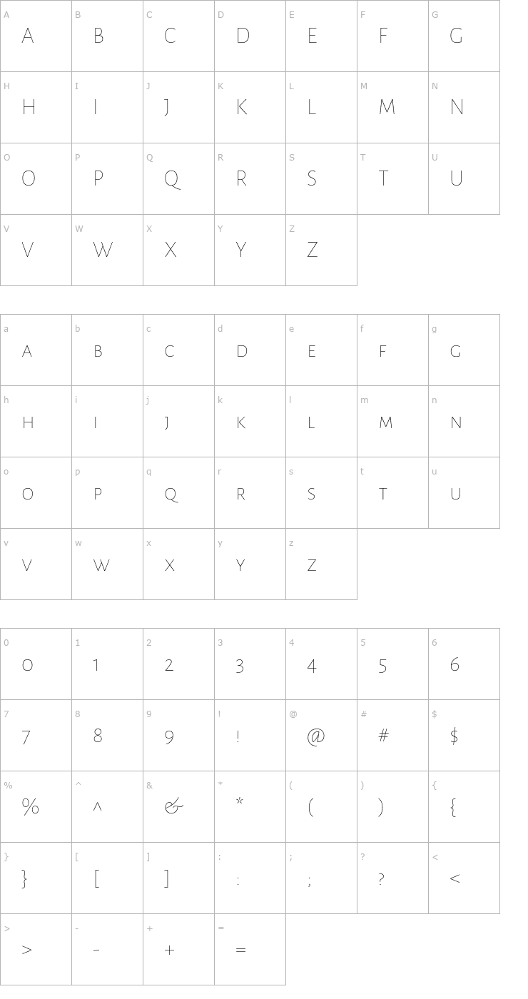 Character Map Alegreya Sans SC Thin Font