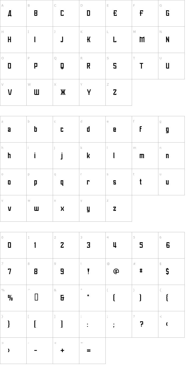 Character Map Aleksei Solid Font