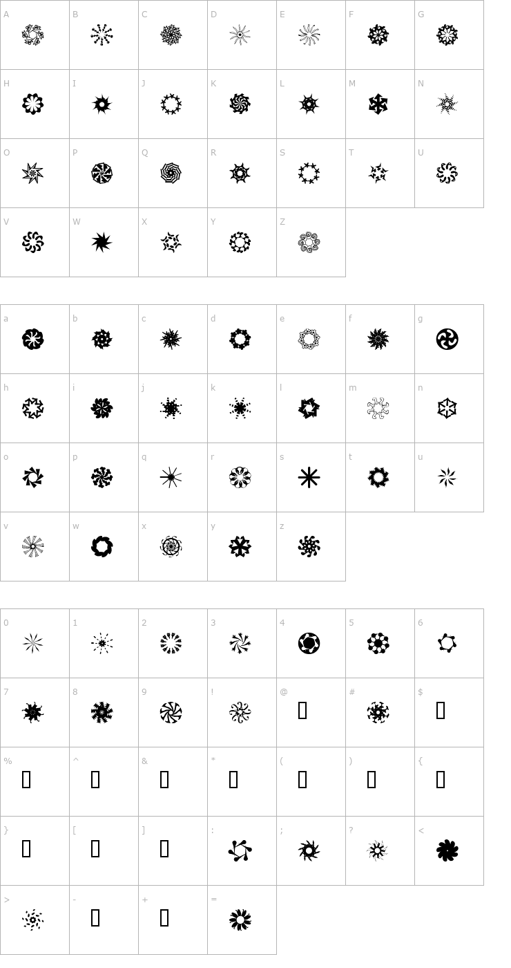 Character Map AleOrnamentsRotatoLL Font
