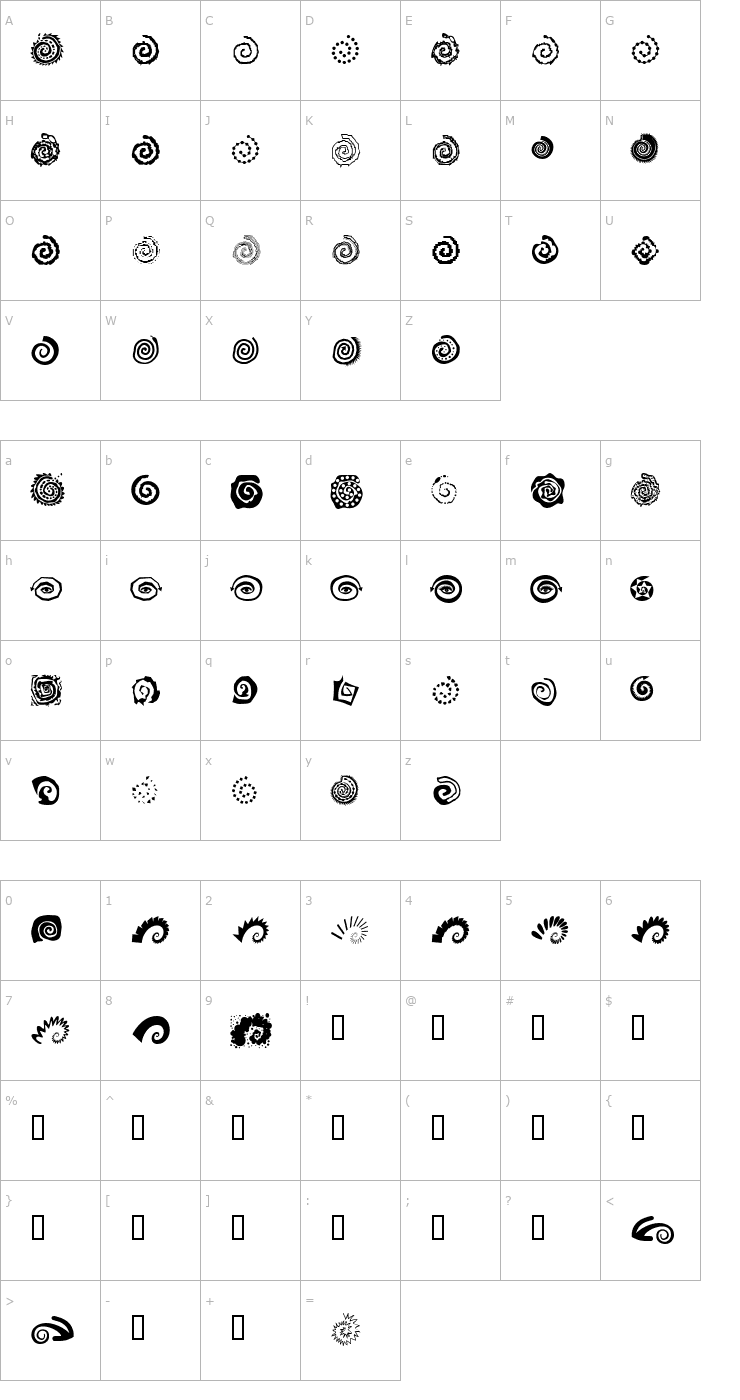 Character Map AleOrnamentsSpiratoLL Font