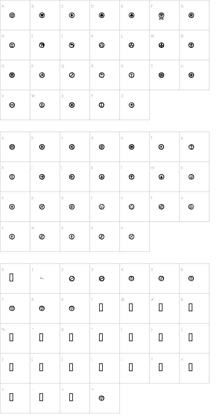 Character Map AleSignsWhiteLL Font