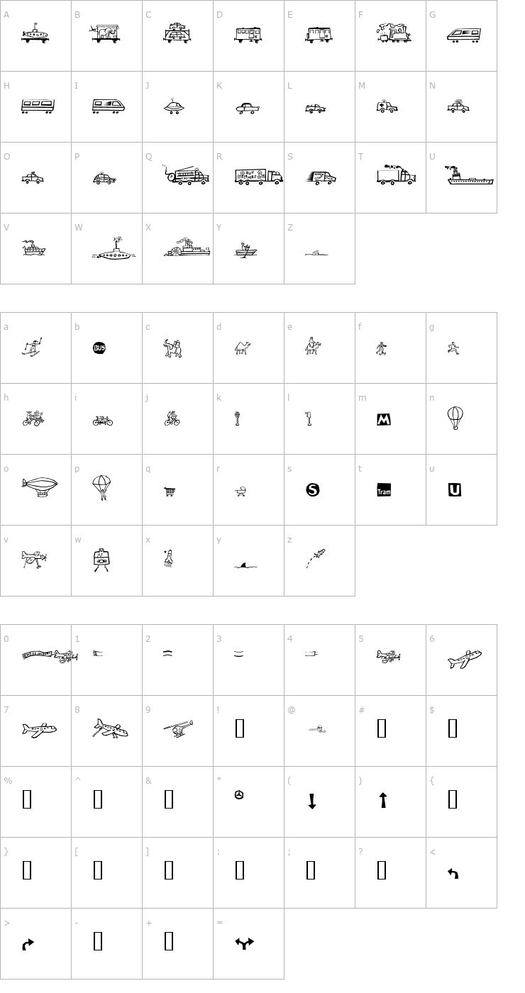 Character Map AleTransportLL Font