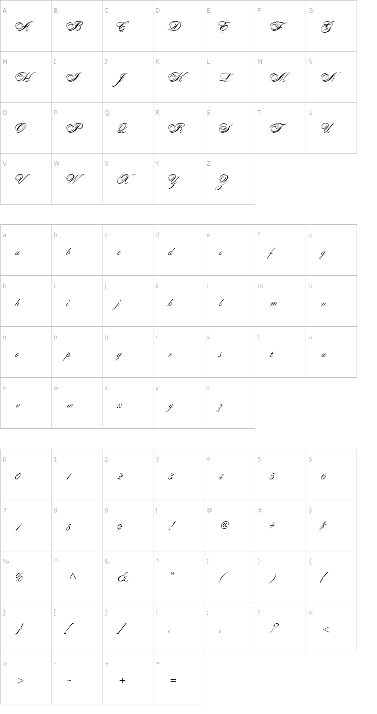 Character Map Alexandra Script Normal Font