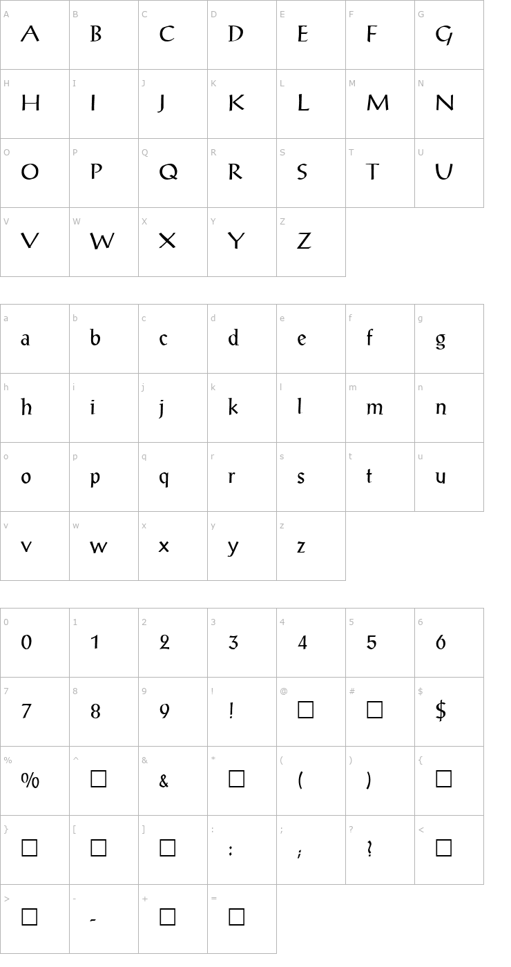 Character Map AlexAntiqua Font