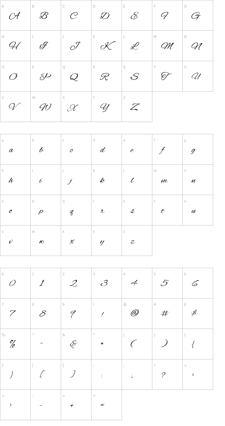 Character Map AlexBrush Font