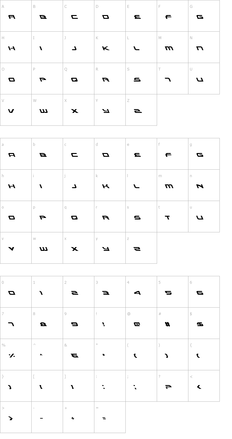 Character Map Alexis Leftalic Font