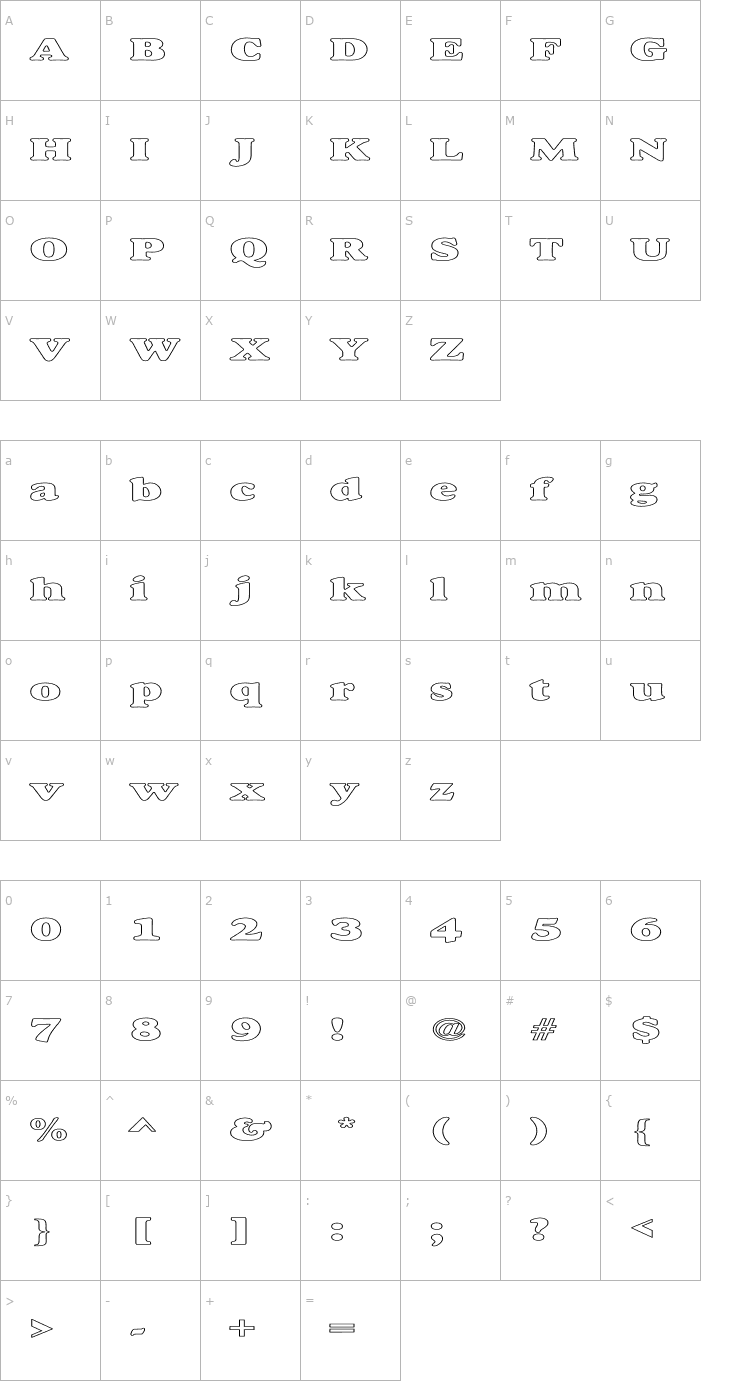 Character Map Alexuss Heavy Hollow Expanded Font