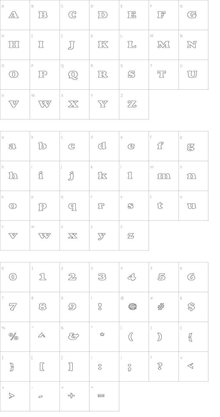 Character Map Alfredo Heavy Hollow Wide Font