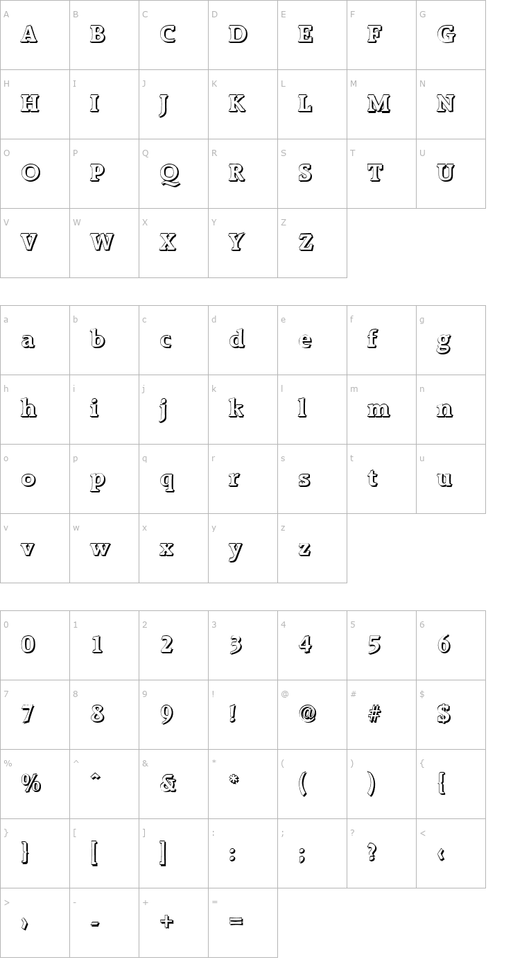 Character Map AliBeckerShadow-Bold Font