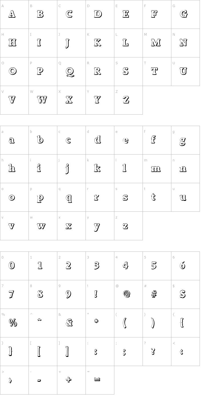 Character Map AliBeckerShadow-ExtraBold-Regular Font
