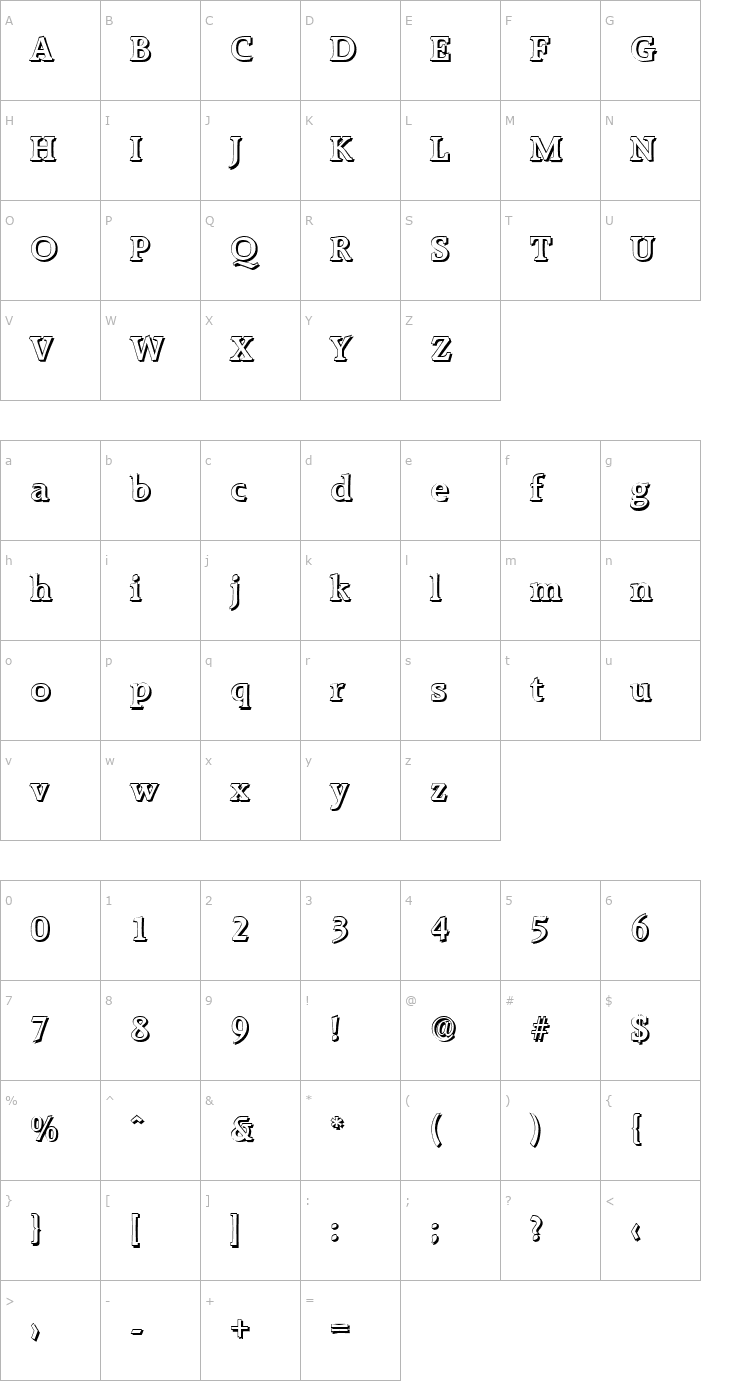 Character Map AliBeckerShadow-Medium-Regular Font