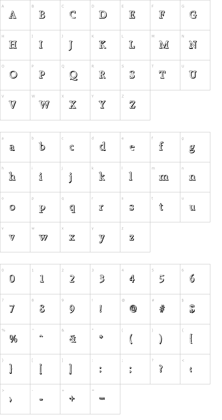 Character Map AliBeckerShadow-Regular Font